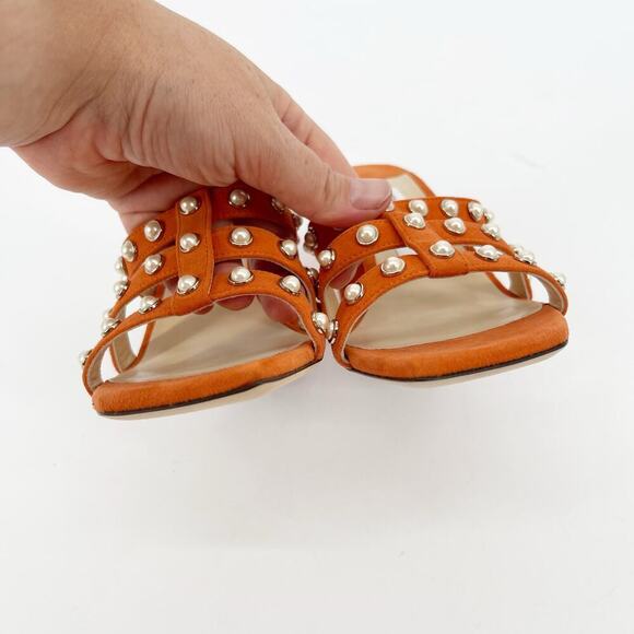 Jimmy Choo Hazal 85 Orange Suede Pearl Studded Heeled Mule Sandal size IT 37 - Picture 6 of 11